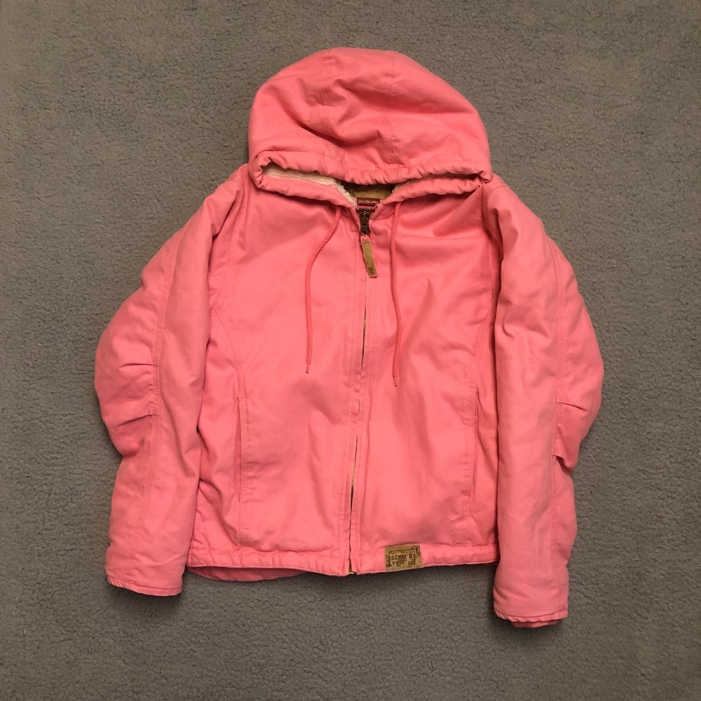 Pink Schm'dt Work Jacket Sherpa Lined Canvas Hooded‎ Coat Small TWHJ42BLH
